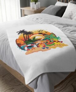 Velveteen Microfiber Beach Blanket (Two-sided print) - Summer Beach Design